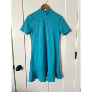 Tommy Bahama Golf Womens Quarter Zip Ruffle Hem Active Dress Turquoise Blue